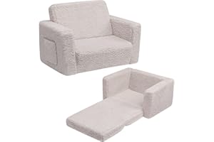 ALIMORDEN Kids Couch, 2-in-1 Fold Out Toddler Chair & Snuggly Foam Lounger Seat, Removable Washable Cover - Soft Reading Couch, Ideal Gift for for Boys and Girls, Light Grey