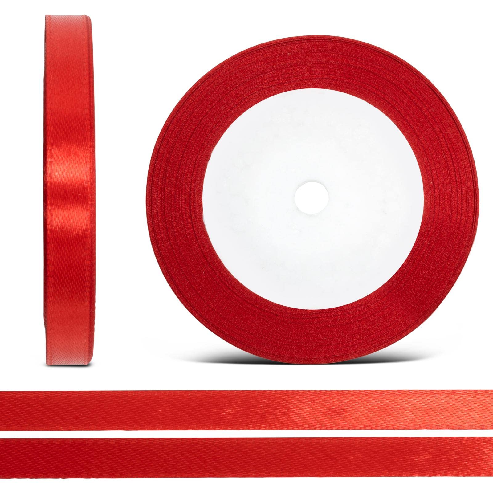 Dyanatic Satin Ribbon (10mm x 22m) - 25 Yards for Gift Wrapping, Christmas Decorations, Tree Ornaments, Hair Accessories, and DIY Crafting - Red