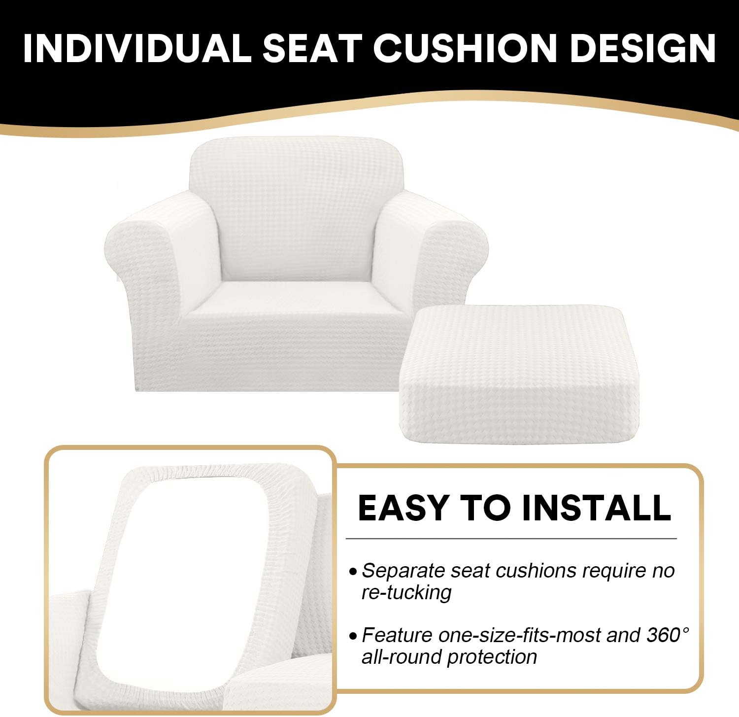 2 Piece Armchair Covers for Living Room Stretch 3D Modern Pattern Chair Covers for 1 Seater Couch Sofa (Base Cover Plus Individual Cushion Cover) Thick Bouncy Customized (Armchair, Ivory): Kitchen & Dining
