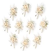 Serwalin 10Pcs Boutonniere for Men Wedding, Champagne Groom and Best Man Boutonniere, Artificial Flowers for Wedding Decor Prom Homecoming Ceremony Anniversary Formal Dinner Party