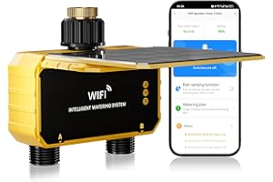 EMDORO Smart WiFi Water Timer 2 Zone No Need Gateway, Solar WiFi Sprinkler Valve Timer for Garden Hose APP & Remote Control Alexa & Google Voice Compatible,Rain Delay, Manual Mode Sprinkler System