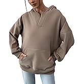 PAODIKUAI Women's Oversized Hoodies V Neck Pullover Fleece Sweatshirt Long Sleeve with Pocket Casual Winter Fall Outfits