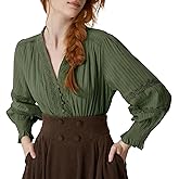 YESSA Women Renaissance Shirt,Peasant Blouse V Neck Pirate Peasant Sleeve Dressy Top,Ren Faire Costumes
