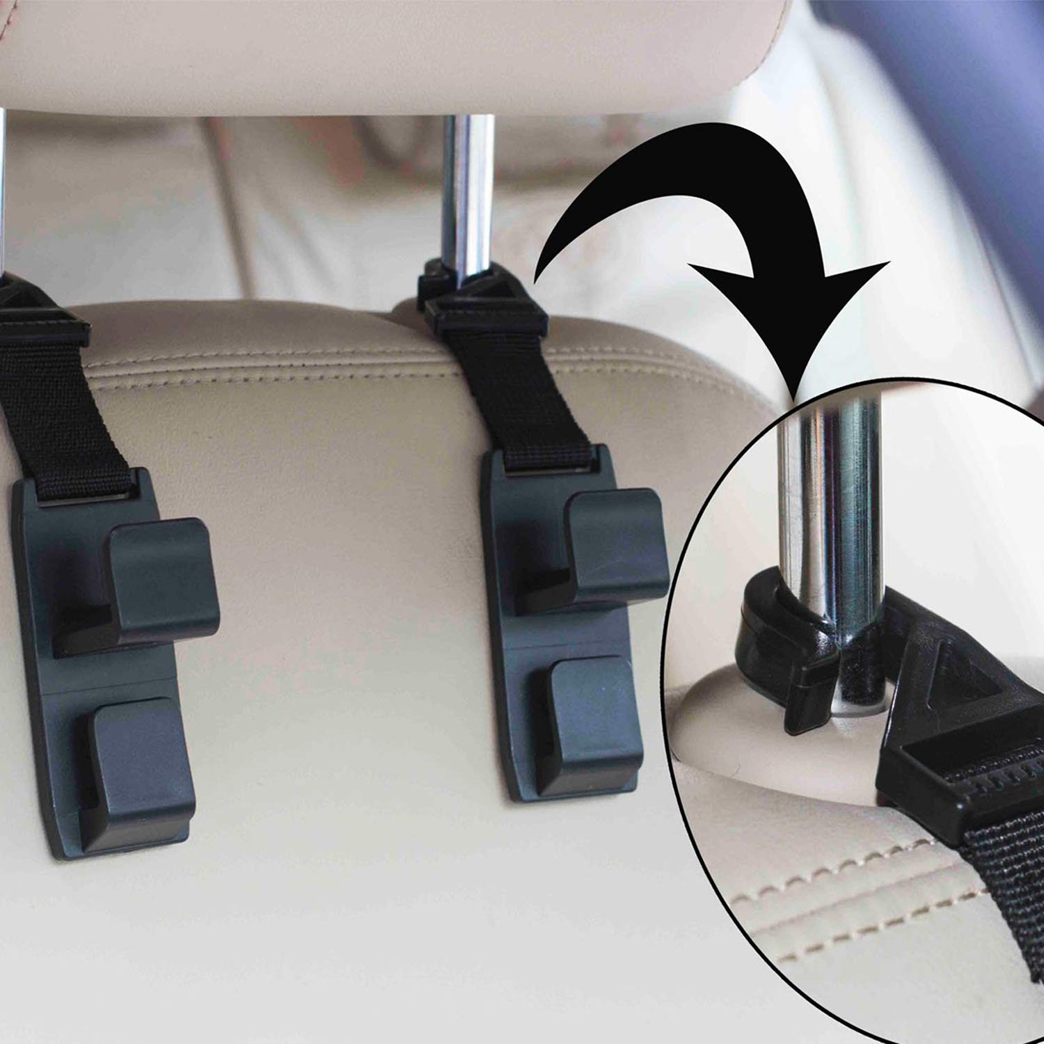 XBRN 4-Pack Car Headrest Hooks Backseat Hanger Storage for Handbags, Purses, Coats, and Grocery Bags, Universal Vehicle Car Seat Back Holder Bottle