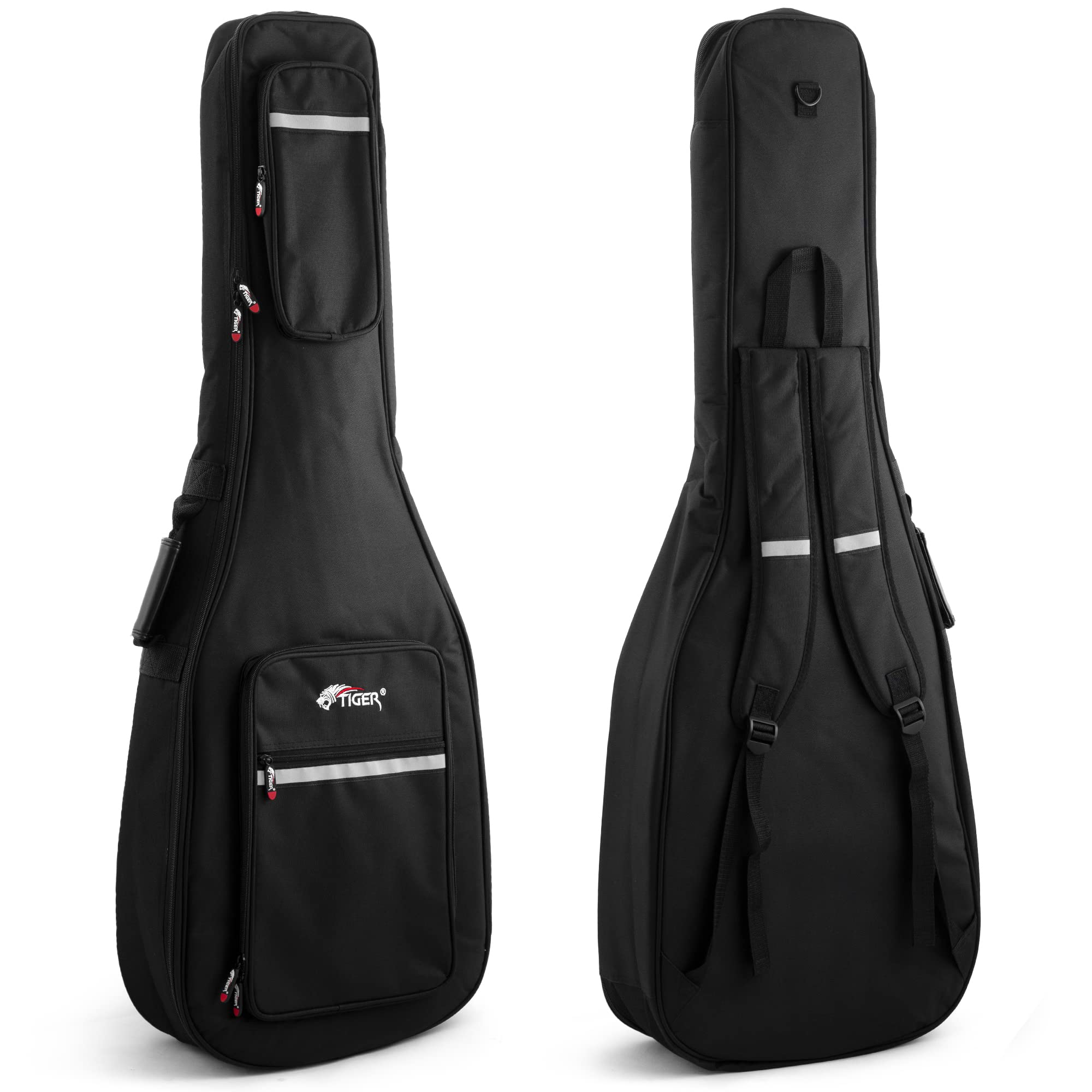 Tiger GGB35-AC Acoustic Guitar Padded Gig Bag - 10mm Padding, Twin Zips, Built-in Neck Strap, Twin Rucksack Straps, Zipped Pockets - Black