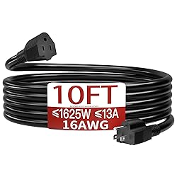 16/3 Short Extension Cord 10 FT, Black Extension