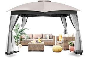 FAB BASED 10x10 Double Vent Canopy Gazebo for Patio with Netting Screen, Outdoor Heavy Duty Steel Waterproof and Portable Gazebo for Deck Backyard Lawn and Garden (Ash Grey)