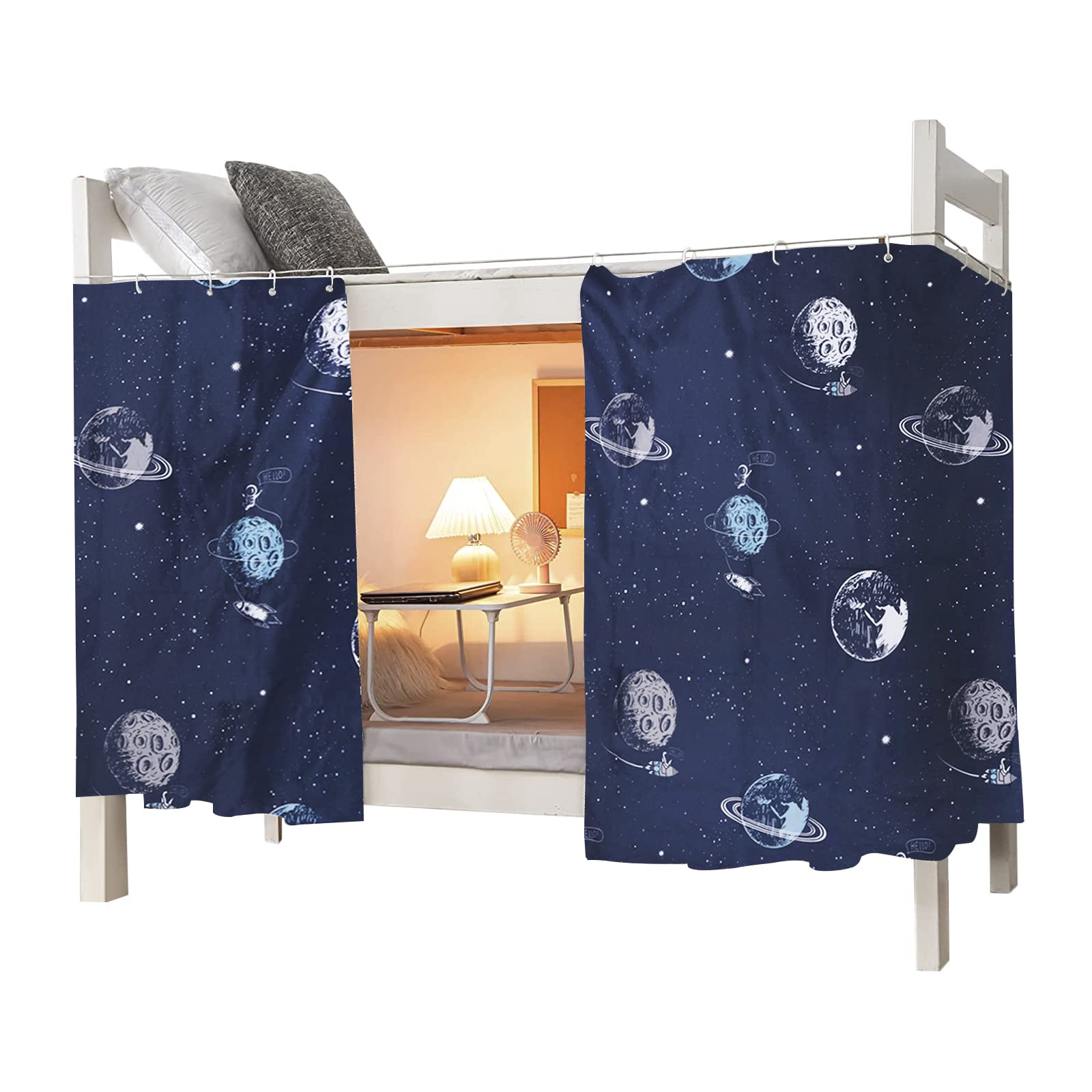 OhMill Students Dormitory Bunk Bed Curtain Drapery Lightproof Dustproof Canopy Spread Blackout Moveable Curtains for Dorm Room, 1.2x2m, Planet