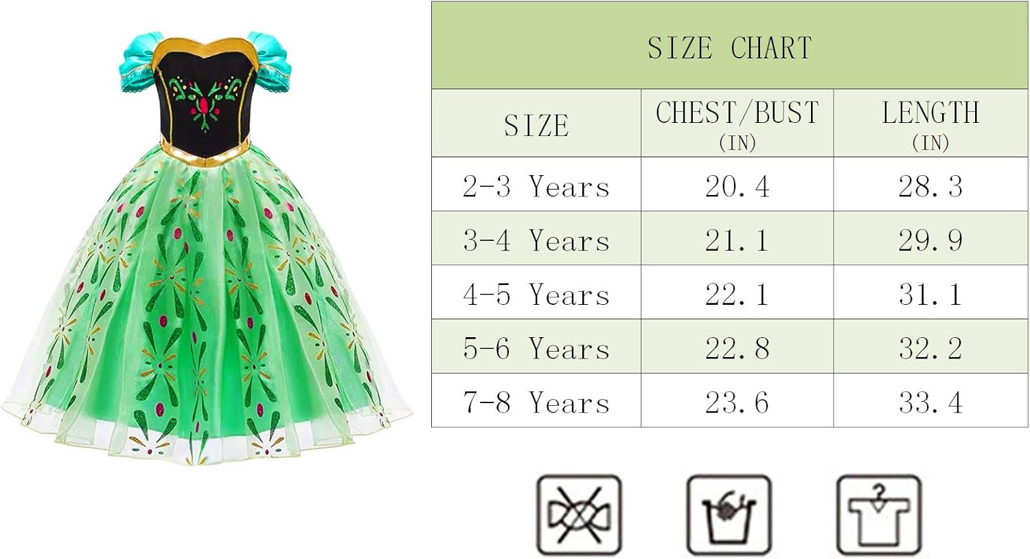 Almce Princess Dress Anna Costume for 2-8 Years Girls - Birthday Party Halloween Fancy Dress Up: Clothing