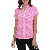 LRD Women's Golf Polo Shirt Short Sleeve Quarter Zip Mock Neck Tennis Shirt UPF 30 Sun Protection Quick Dry Performance Top