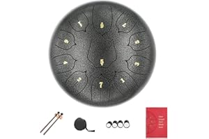 LukyTimo Steel Tongue Drum, 10 inch 11 Notes Tank Drum C Key Percussion Steel Drum Kit w/Drum Mallets Note Stickers Finger Pi