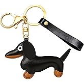 VITITRAN Leather Double-sided Dachshund Wristlet Keychain, Cute Sausage Dog Bag Charm, Weiner Puppy Purse Accessory