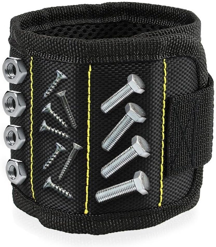 Magnetic Tool Wristband Adjustable Magnetic Wrist Band for Screws Nails Comfortable Super Magnetized with 5pcs Strong Magnets Handsfree Woodworking Gadgets Bracelet for Holding Tools/Strap Holder