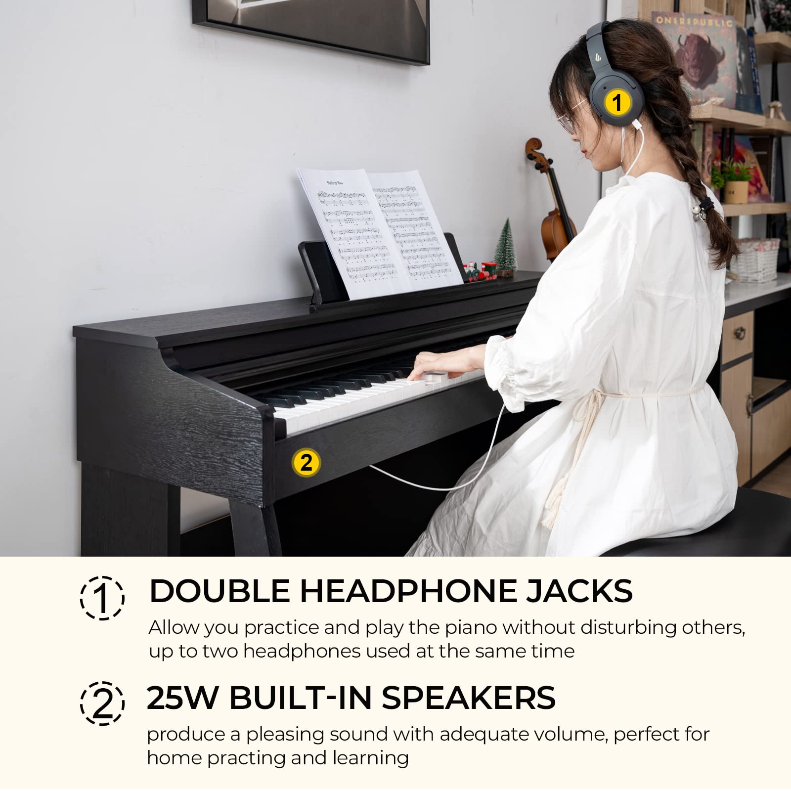 Digital Piano, 88 Keys Weighted Hammer Action Home Digital Piano Full Size Bundle with Slide Key Cover, Furniture Stand, Power Adapter, Triple Pedals, Black, by Vangoa