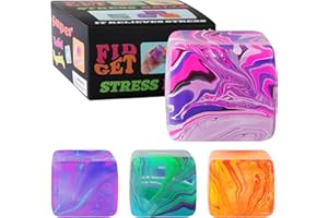 4Pack Fidget Toys Squishy Stress Cube, Ice Cube Sensory Toy, Squishy Fidget Toys for Adults & Kids, Stress Balls for Anxiety 