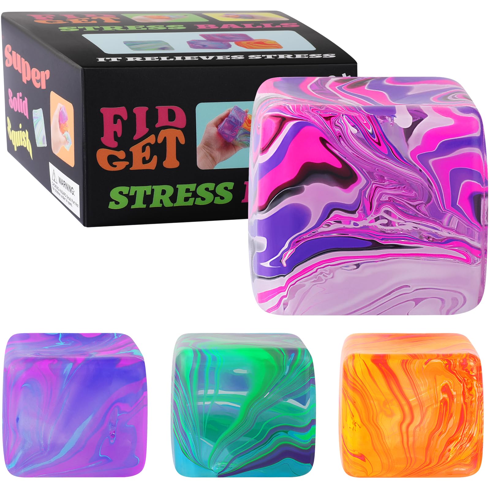 Photo 1 of 4Pack Fidget Toys Mini Squishy Stress Cube, Stress Balls for Kids, Adults Squishies Anxiety Stress Relief, Ice Squishy Cube Sugar Balls, Sensory Toys for Kids with Autism, Fidgets for Classroom Prize