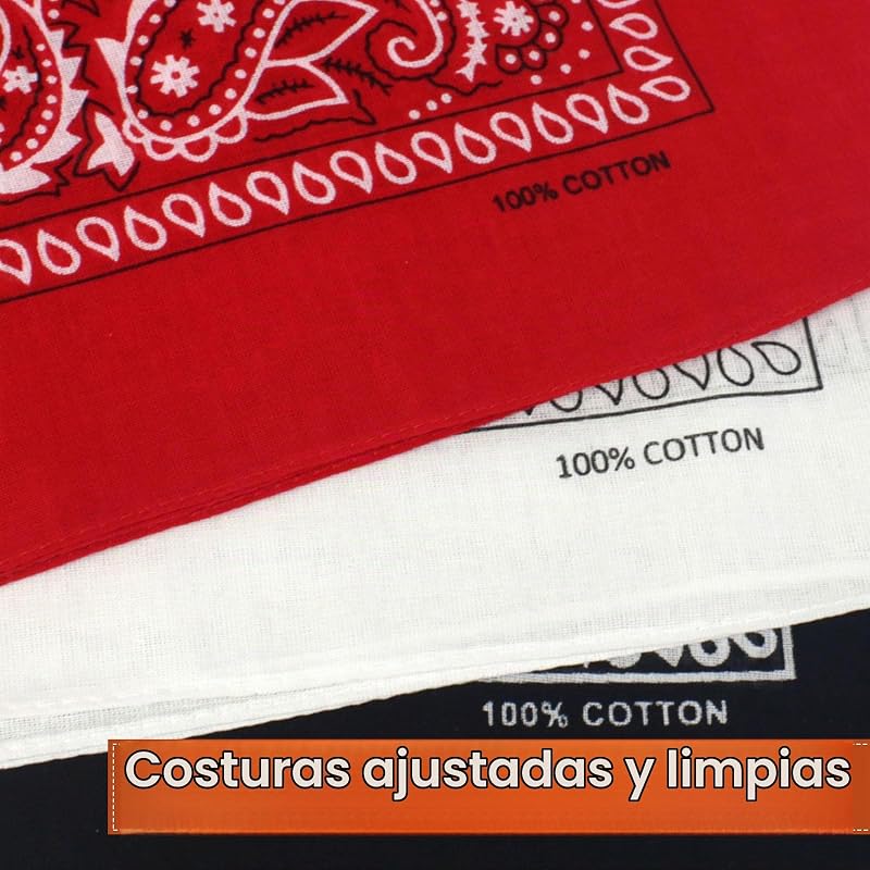 Pacote de 3 bandanas de algodão Paisley - Bandana para homens para proteção facial, desporto, faixa de suor, proteção solar, diário, viagens (Nero, bianco, rosso) — foto 7 de 7