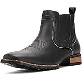 JASONSTAR Cowboy Boots for Men Square Toe Ankle Chelsea Boots Men's Western Short Casual Retro Stylish Boots