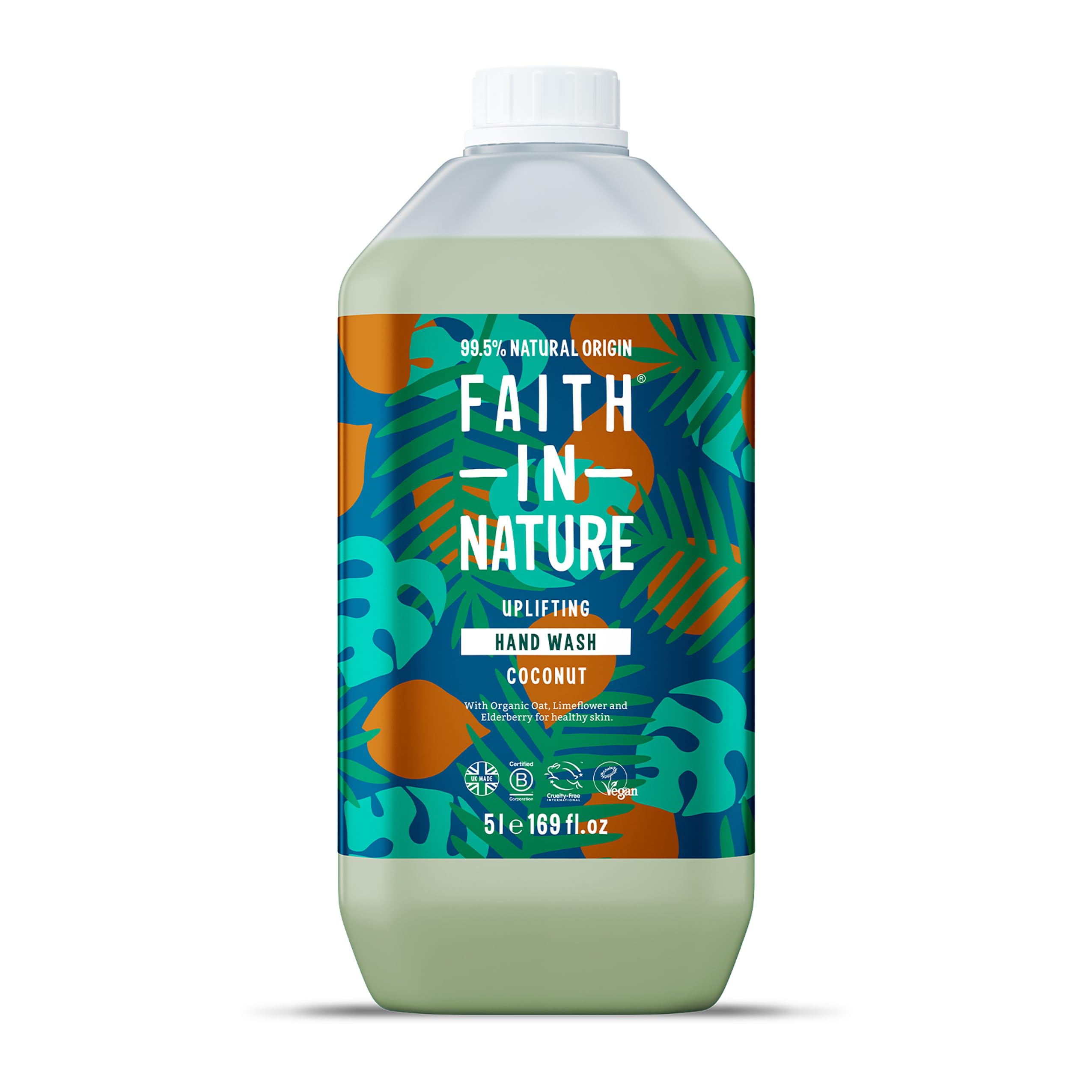 Faith In Nature Organic Coconut Liquid Hand Wash, Uplifting, Vegan and Cruelty Free, No SLS or Parabens, 5L Refill Pack