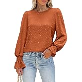 LUXVEER Women's Long Sleeve Textured Lace Floral Shirts Dressy Casual Blouses 2026 Trendy Fall Work Tops