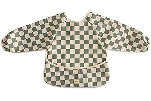 mushie Long Sleeve Baby Bib | Water Resistant Adjustable Fit for Ages 6-24 Months