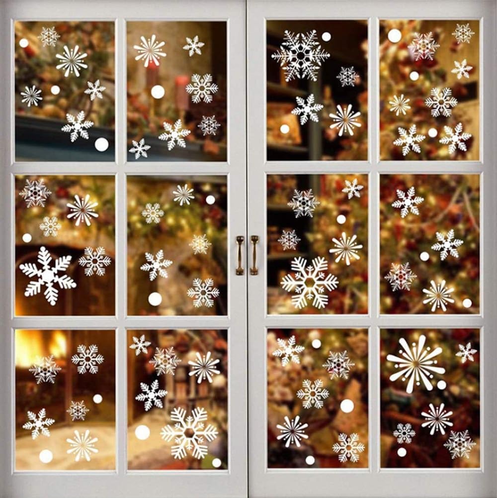 YULOONG Christmas Windows Static Stickers Clings Removable Vinyl Santa Claus Christmas Tree Snowman Snowflake Deer DIY Wall Window Door Mural Showcase Decal Sticker