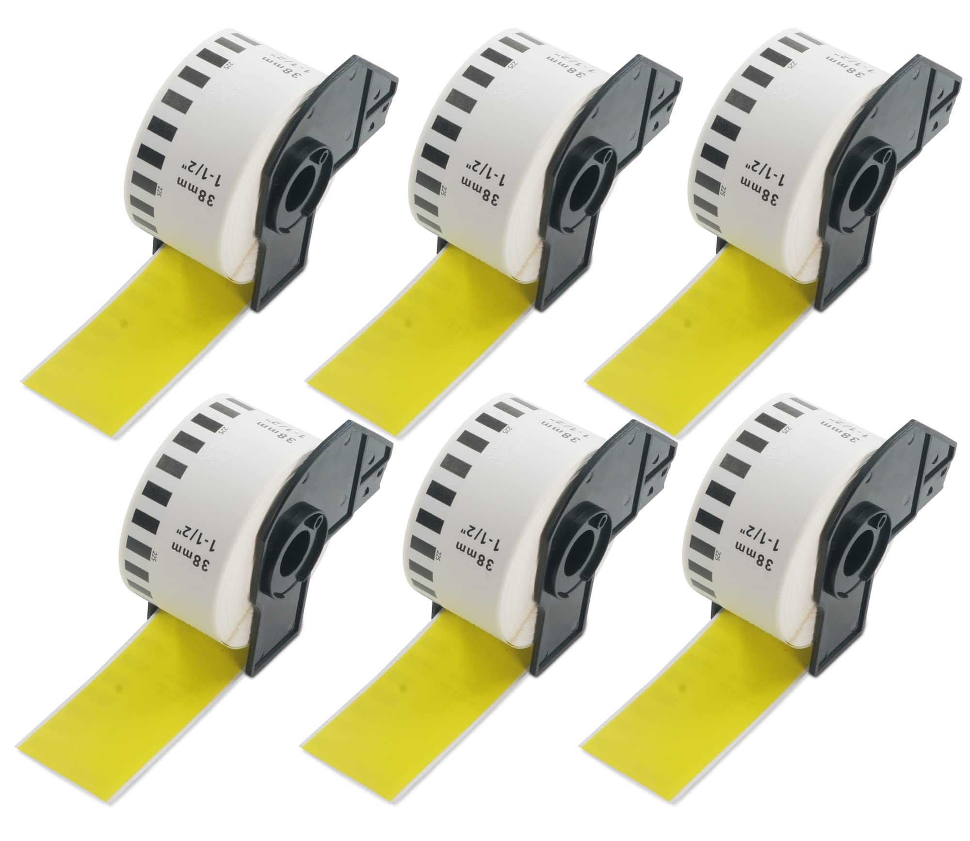 BETCKEY - 6 Rolls DK-22225 Colored Labels, 38mm x 30.48m, Black on Yellow, 6 Continuous Paper Labels Using for QL Label Printers