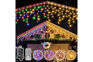 Ollny Icicle Lights for Outside 306LED 25FT, Color Changing Christmas Light with Remote 11 Modes Timers Waterproof, Plug in Connectable Hanging Lights for Outdoor Indoor House Roof Holiday