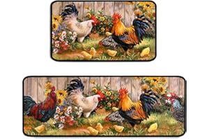 Ghroiep Rooster Rug 2 Piece Set Sunflower Decor Kitchen Floor Mat, Microfiber Washable Runner Farmhouse Chicken Decorations Mats,17"x47"+17"x30"