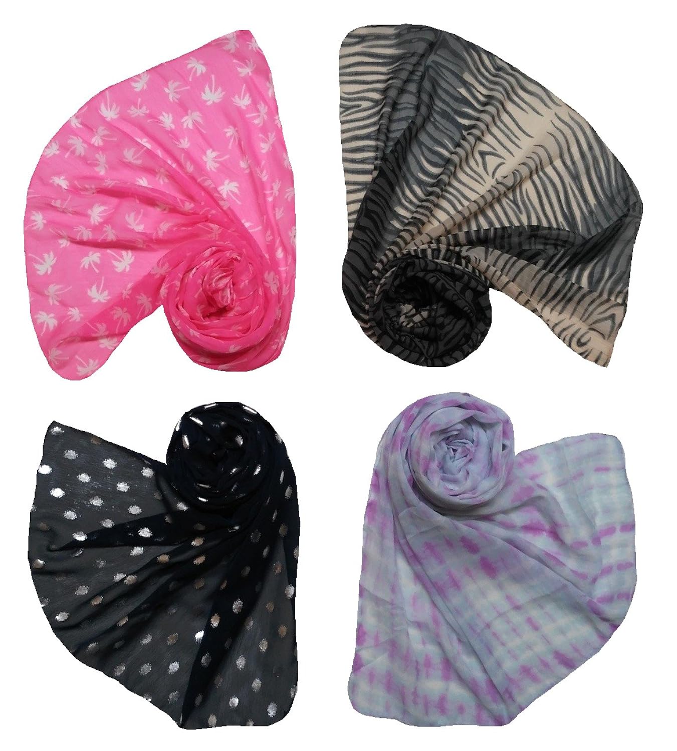 letz dezine women's poly cotton combo of 4 scarves (multicolor_170cm x 50cm)