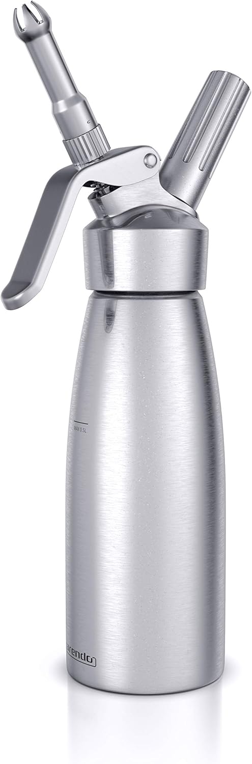 Arendo - Edelstahl Sahnespender 500ml – Sahnesyphon Aluminium - 3 Edelstahldüsen – Gaskapselhalter Kartuschenhalter Patrone – für N20 Gaskartuschen - Schlagsahnebereiter – Schlagsahne und Desserts