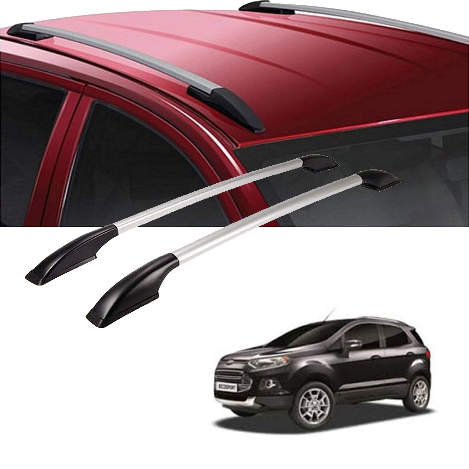 Semaphore (Black & Chrome Drill Free Roof Rails for Ford Ecosport