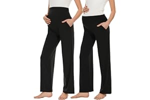 Ecavus Women's Maternity Wide/Straight Versatile Comfy Palazzo Lounge Pants Stretch Pregnancy Trousers with Pockets