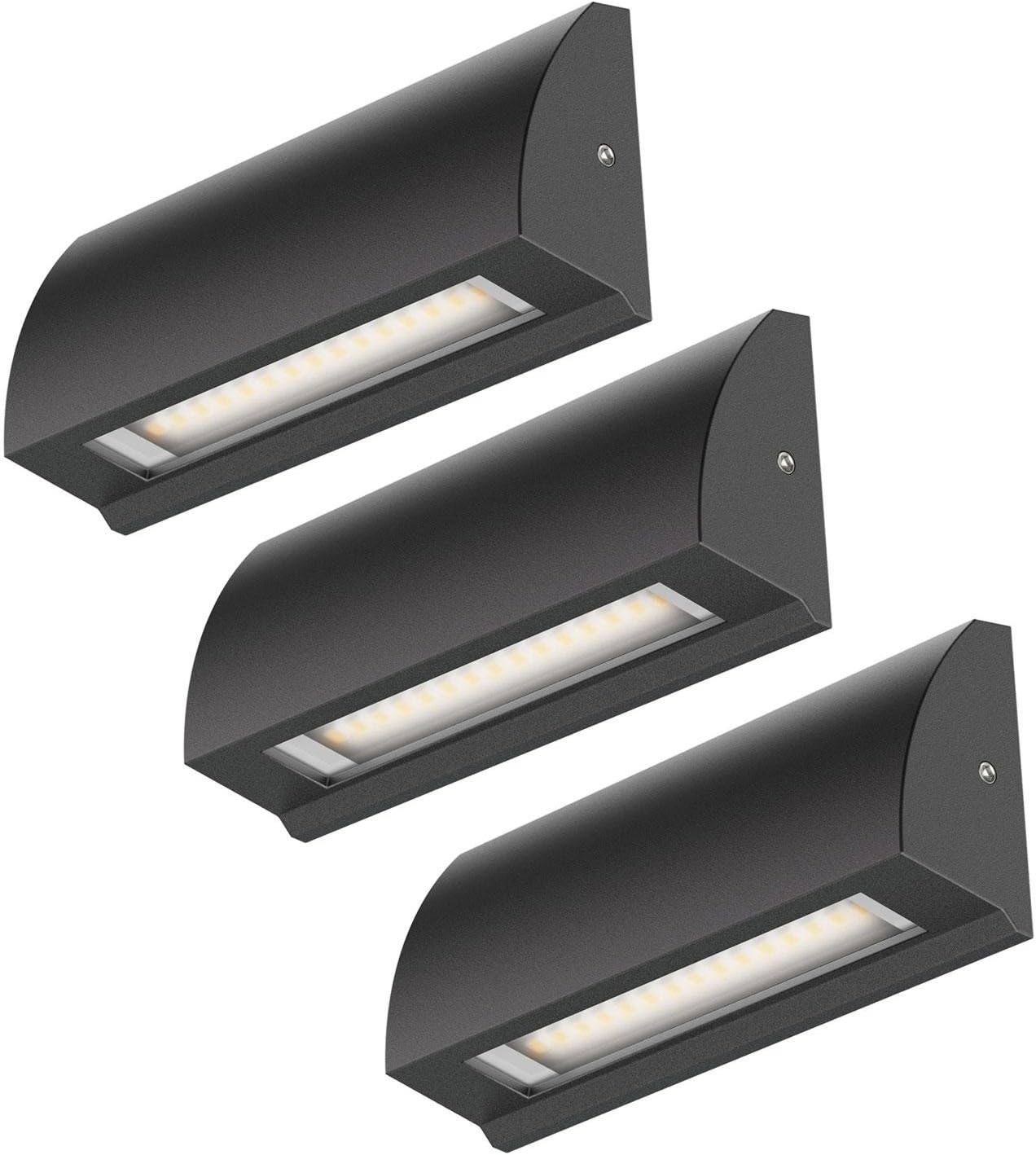 ledscom.de 3 LED wall Light/Staircase Light SEGIN for Outdoors IP54, Flat, Downlight, Black matt, Angular, 3.8 W, 265lm, Warm White