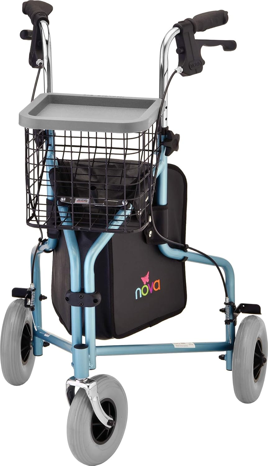 NOVA Traveler 3 Wheel Rollator Walker, All Terrain 8” Wheels, Includes