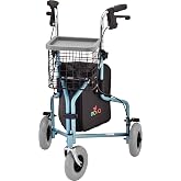 NOVA Traveler Folding 3-Wheel Walker with Tray, Basket, Pouch &amp; Cup Holder, Lightweight Mobility Aid for Seniors &amp; Adults, 8&rdquo; All-Terrain Wheels for Tight Spaces &amp; Travel, Sky Blue