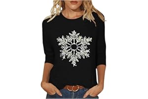 Ruziyoog Christmas Snowflake Shirt for Women 3/4 Sleeve Holiday Graphic Tee Casual Top Fall Winter Fashion Outfit