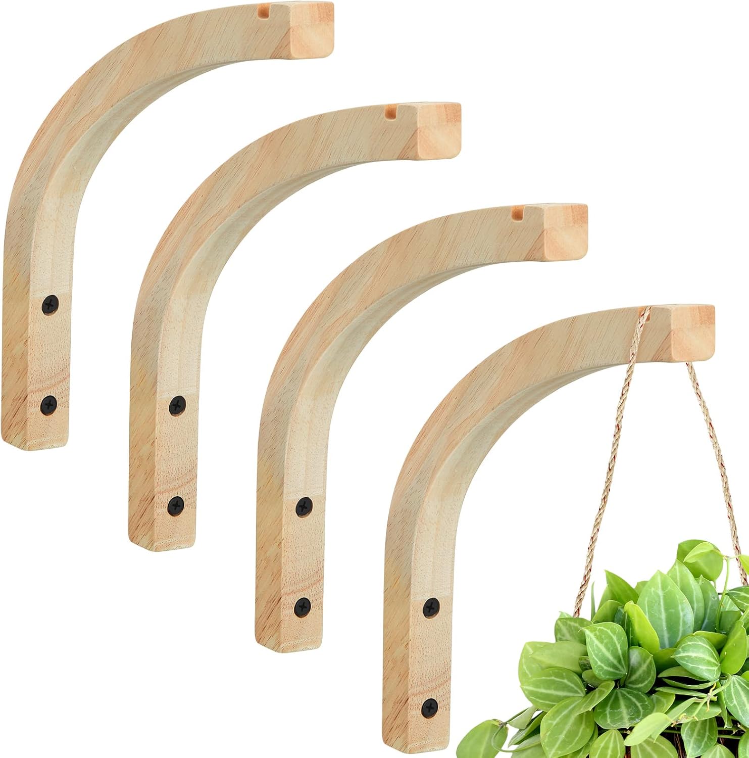 Outdoor Hanging Brackets - Juexica 4 Pcs Wooden Hanging Plant Hooks Plants Wall Hooks Plant Hooks Wall Mounted Plant Hanger Hook Indoor Outdoor Hanging Brackets(Wood Color)