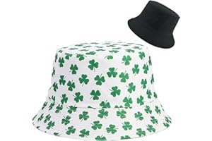 IHCEMIH St Patricks Day Hat Reversible Bucket Hat Shamrock Clover Irish Green Leaf Festival Party Costume Fisherman Hats