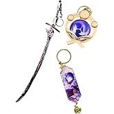 CROFFXLY 3PCS Genshin Key Chain Toy Inazuma Electro Vision Anemo Luminous Raiden Shogun Genshin Weapons Cosplay Accessories, Medium, Gold