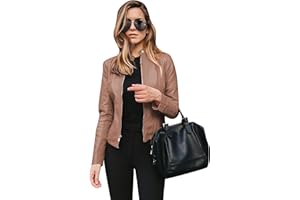 GORIFE Womens Faux Fur Leather Jackets Zip Up Trendy Short Outwear Lightweight Leather Cropped Coats
