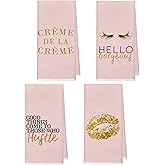 kunlisa Hand Towels for Bathroom,Blush Pink and Gold Inspirational Hustle Office Kitchen Towels Dish Towels 16×24 Inch,Hello Gorgeous Hand Towels for Bathroom Decor,Set of 4