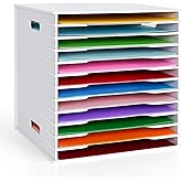 SANFURNEY Scrapbook Paper Organizer for Sizes 12" x 12", 12 Slots File Sorter Storage, Document Holder, Desktop Scrapbook Paper Organizer Rack for Home Office School (White, 12 Slots - Standard Size)