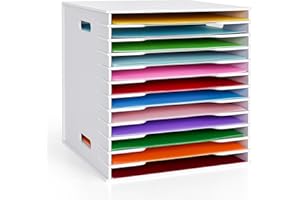 SANFURNEY Scrapbook Paper Organizer for Sizes 12" x 12", 12 Slots File Sorter Storage, Document Holder, Desktop Scrapbook Paper Organizer Rack for Home Office School (White, 12 Slots - Standard Size)