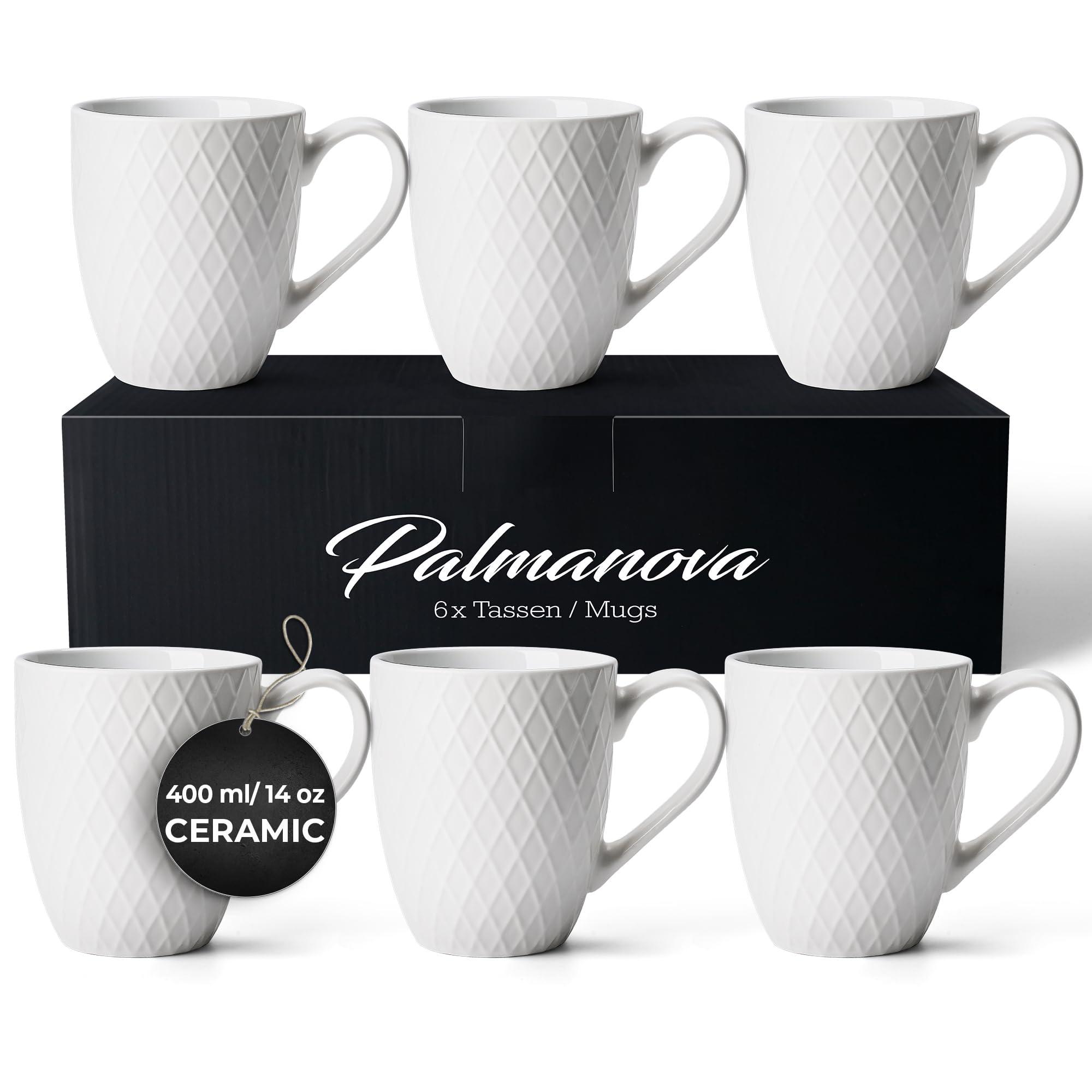 MIAMIO – 6 x 400 ml – Coffee Mug Set/Mug - Modern Ceramic Mug Matt - Coffee Mug Large - Palmanova Collection (White) — image 1