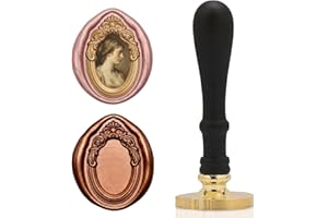 UNIQOOO Vintage Frame Wax Seal Stamp, 3D Relief Brass Sealing Stamp with Wood Handle, Decorative Envelope Sealer for Wedding 