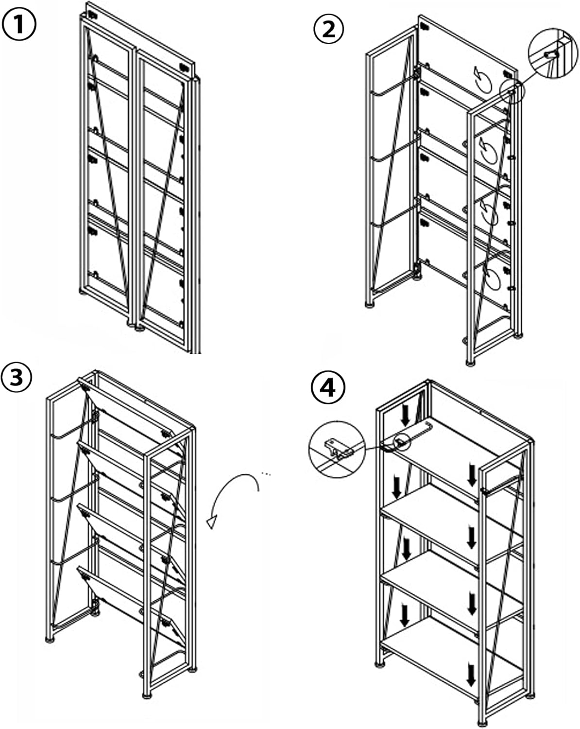 GHQME No-Assembly Folding Bookshelf Storage Shelves 4 Tiers Vintage Multifunctional Plant Flower Stand Storage Rack Shelves Bookcase for Home Office (Fire Board): Kitchen & Dining