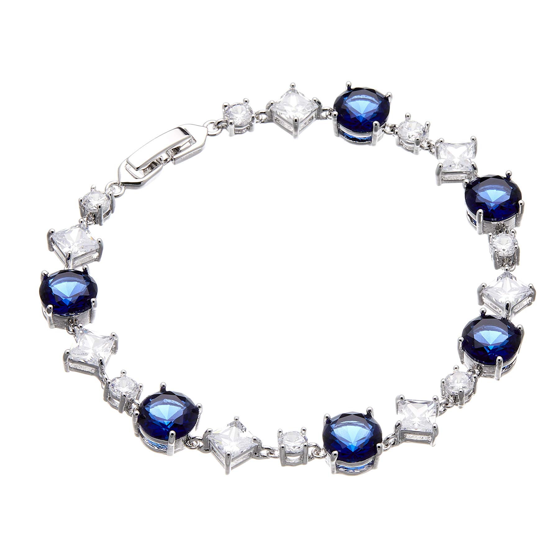 Bello London Silver plated bracelet with navy blue Cubic Zirconia stones and clear crystals - Narda