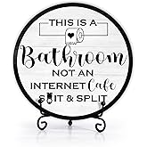 Funny Bathroom Decor, Modern Bathroom Wall Art, Funny Bathroom Quotes, Rustic Farmhouse Bathroom Signs For Home, This Is A Bathroom Sign Decor, Restroom Decor Plaque With Stand, Christmas Gifts-16