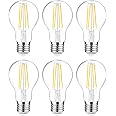 Ascher 60 Watt Equivalent, E26 LED Filament Light Bulbs, Daylight White 4000K, Non-Dimmable, Classic Clear Glass, A19 LED Light Bulb with 80 CRI, Pack of 6